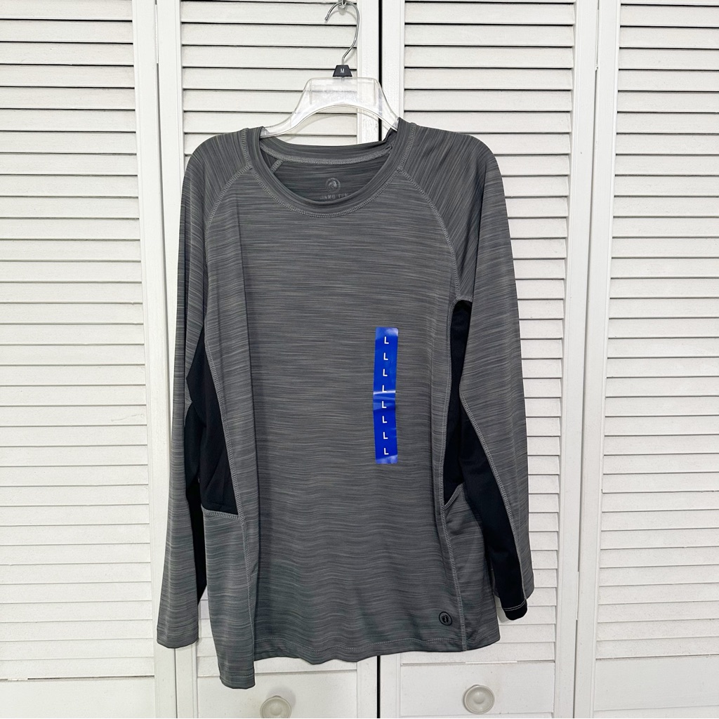 Hang Ten Upf 50+ Sun Tee Gray Long Sleeve Active Top With Black Panels
